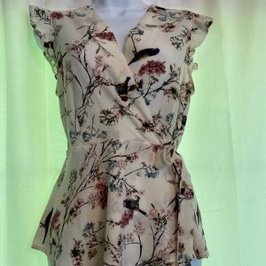Monteau Womens Foral Pink Bird Blouse